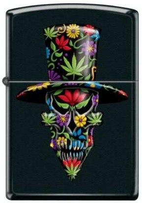 Zapaľovač Zippo Skull With Flowers and Cannabis Leaves 4362