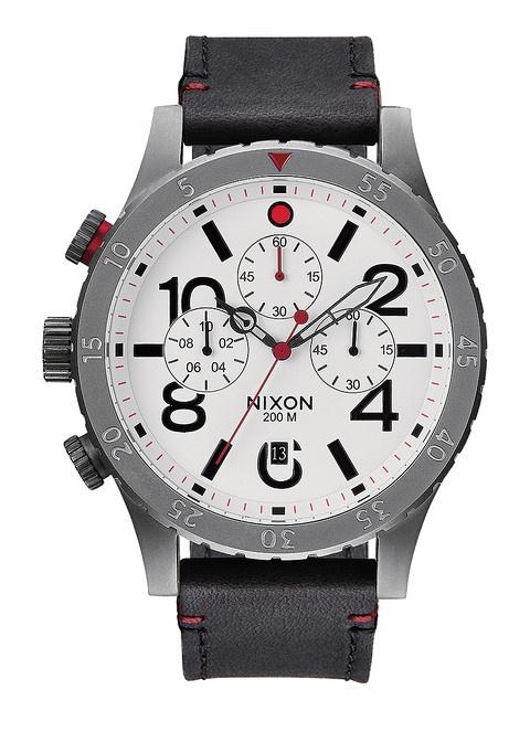 Hodinky Nixon 48-20 Chrono Leather Gunmetal/White A363 486