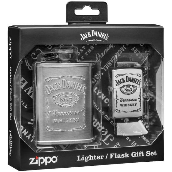 Zapaľovač Zippo Jack Daniels Satin Chrome and Flask Gift Set 49080