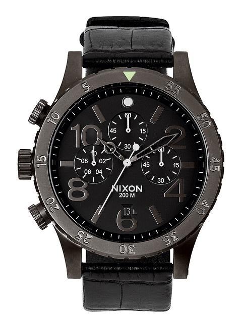 Hodinky NIxon 48-20 Chrono Leather Black Gator A363 1886